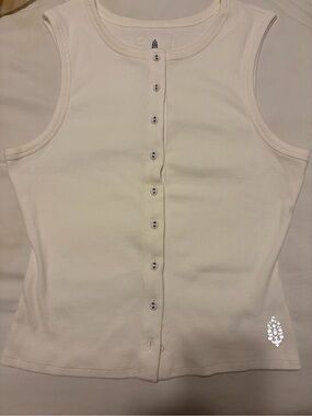 FP Movement by Free People Cream Ribbed Button-Front Tank